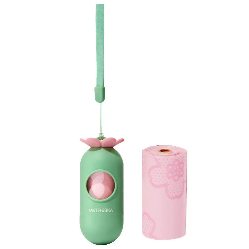 Dog waste dispenser capsule with roll of scented biodegradable bags in choice of strawberry, orange or cherry blossom
