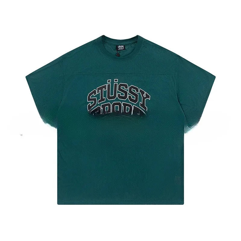 Cotton short sleeve letter print jersey in black, loose fit pullover for leisure