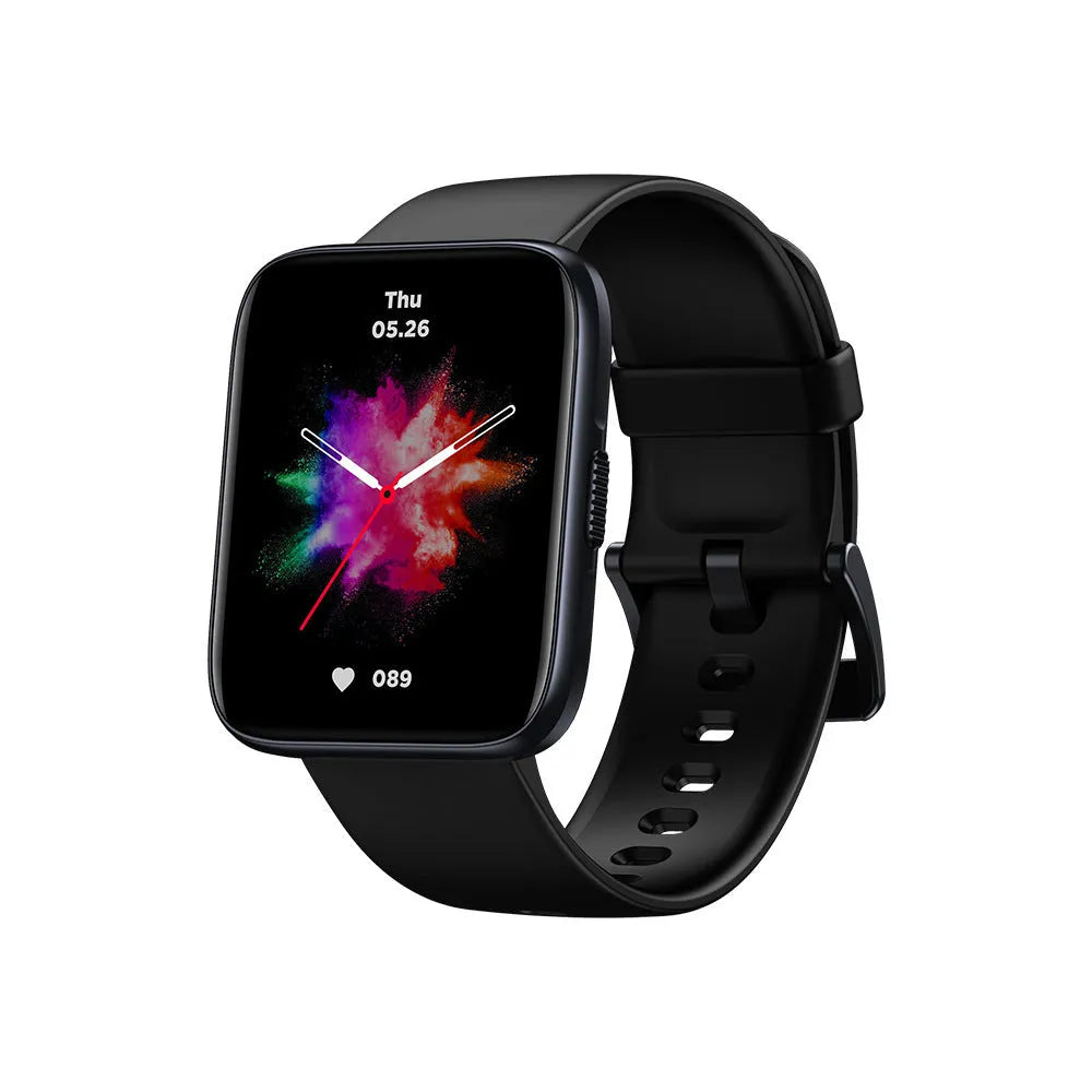 Black GPS sports smartwatch for Android with 1.78-inch screen and rubber strap