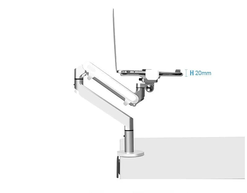 Silver aluminium alloy hover notebook air pressure arm bracket holding a laptop