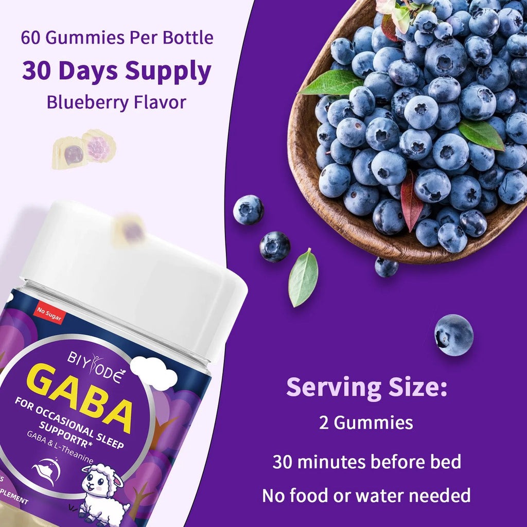Biyode Sleep Support Gummies bottle with 60 GABA and L-Theanine gummies for sleep