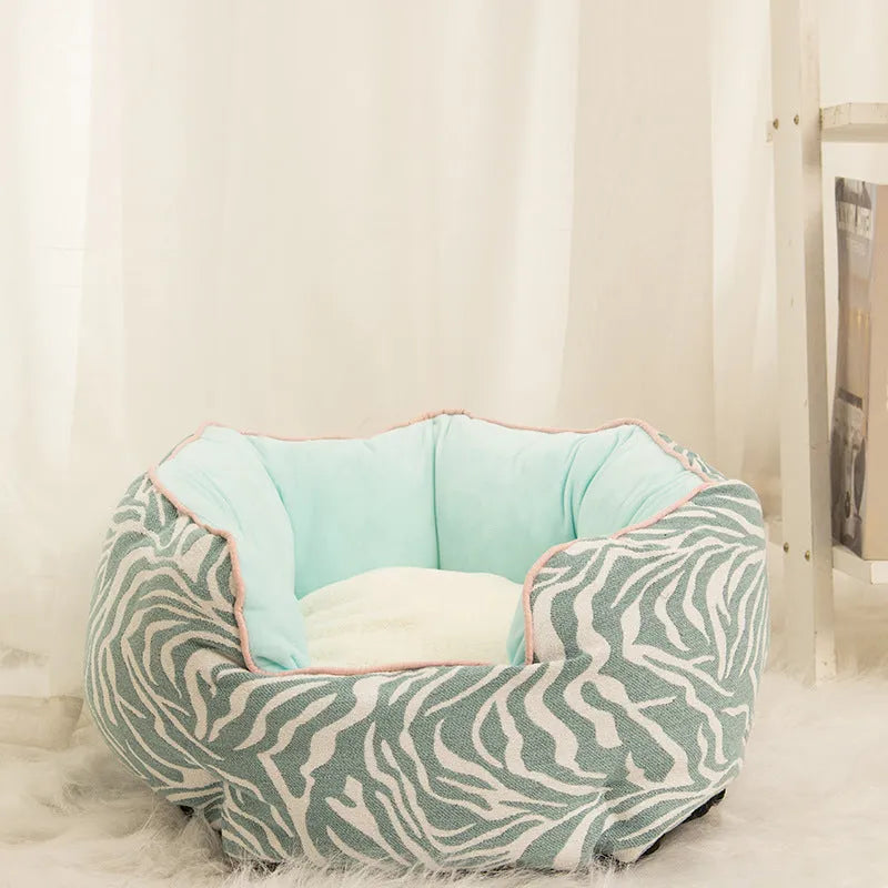 Blue octagonal pet sofa bed with removable mats for cats and small dogs