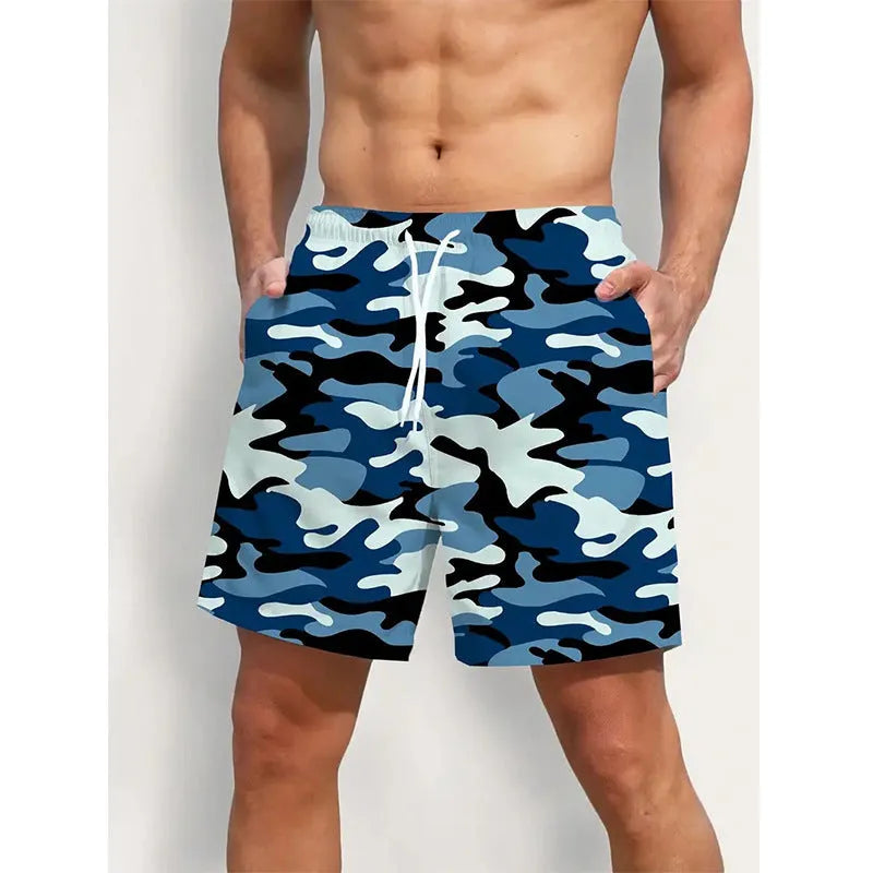 Men's polyester beach shorts with micro elasticity in a printed streetwear design, available in multiple colours.