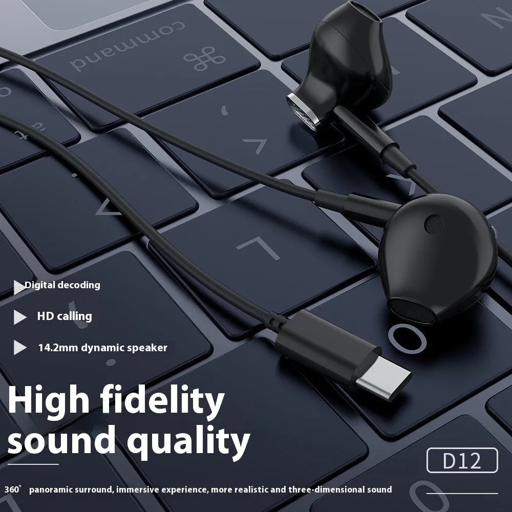 Celebrat new TYPE-C wired semi-in-ear headset with 1.2m cable in black and white colour options