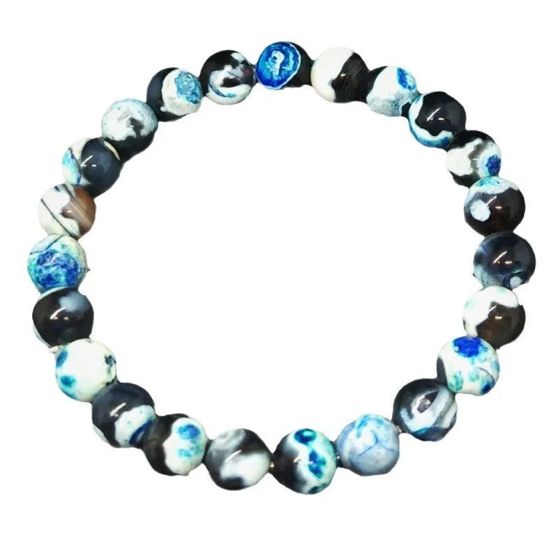Women's bracelet with 8mm natural agate beads, Bohemian styling, glass and coloured glaze materials