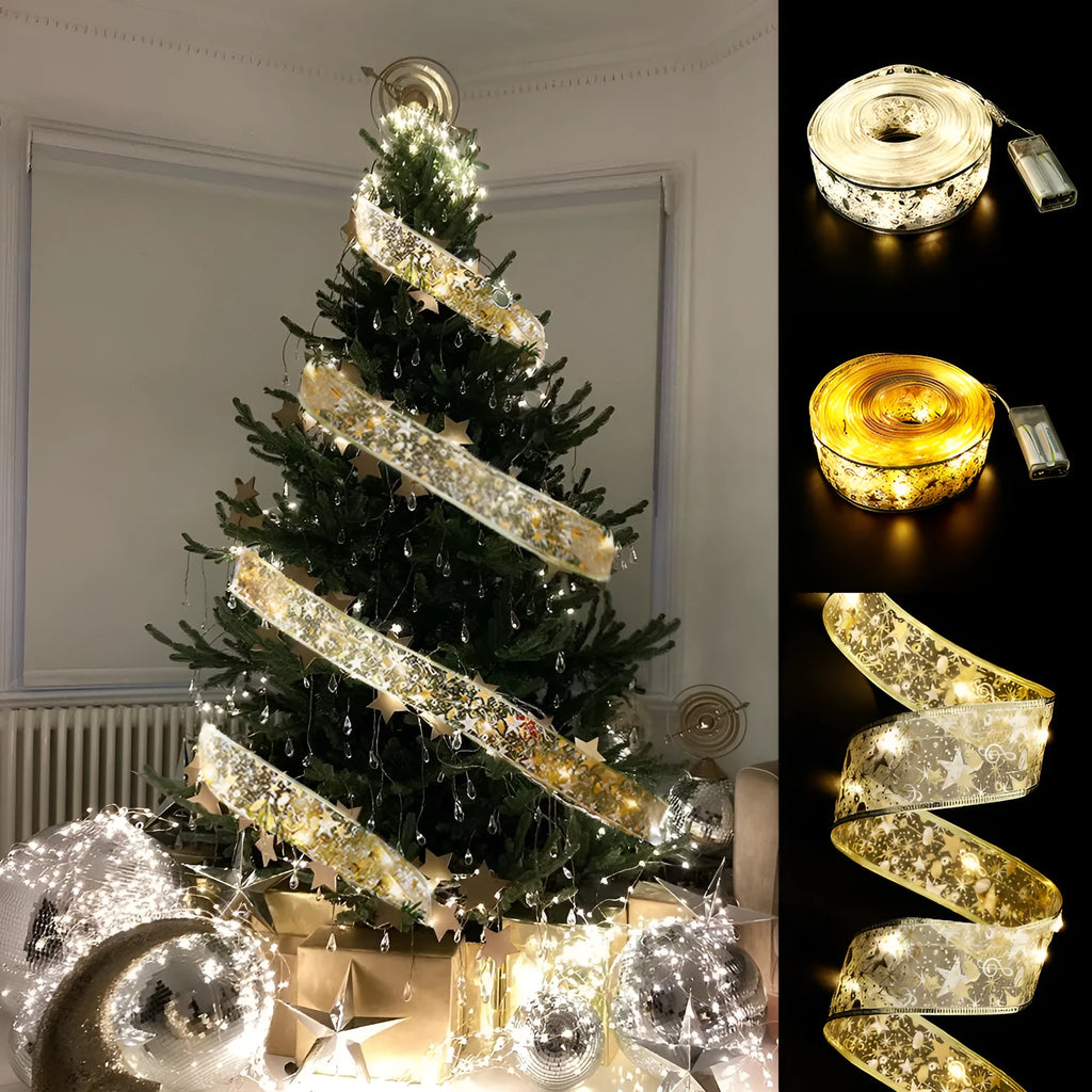 Decorative fairy lights with cloth ribbon bow ties in multiple colour options