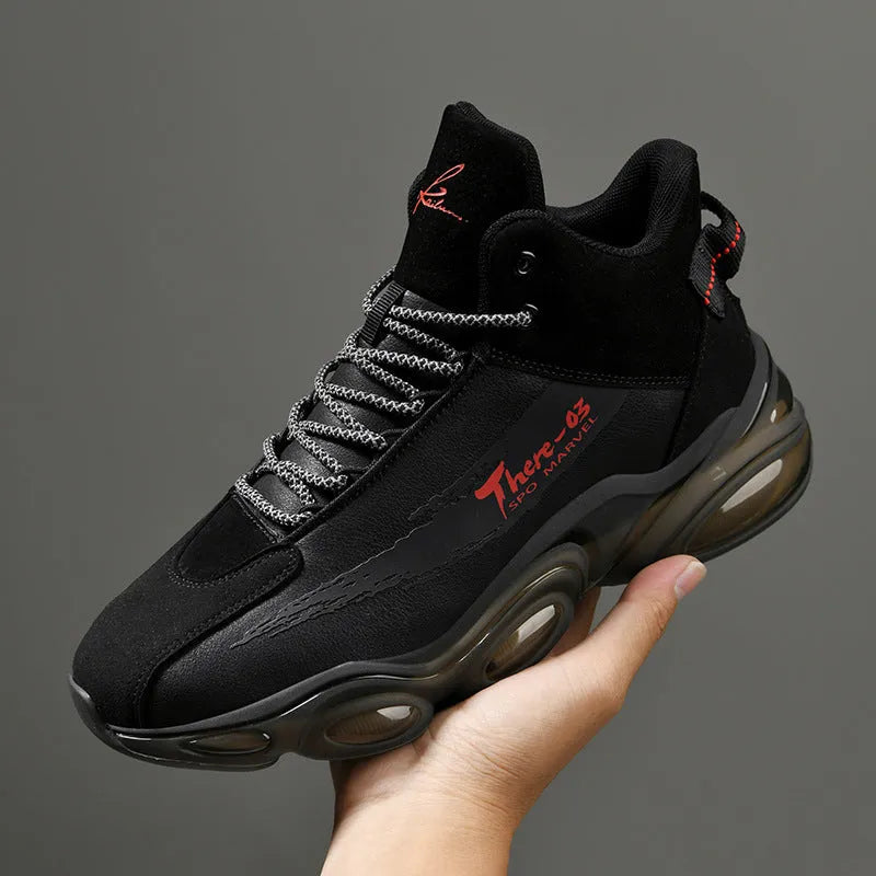 Youth basketball running sneakers in white or black with microfiber upper, TPU popcorn sole, front lace-up, sizes 39-44