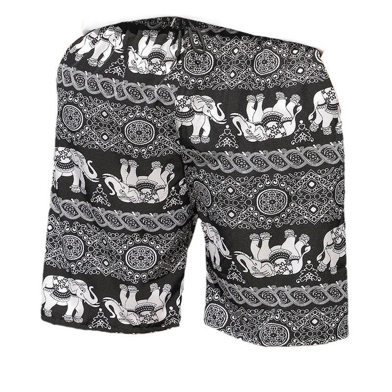 Men's loose beach trousers in ice silk fabric with striped pattern, elastic waist, and quick-drying properties