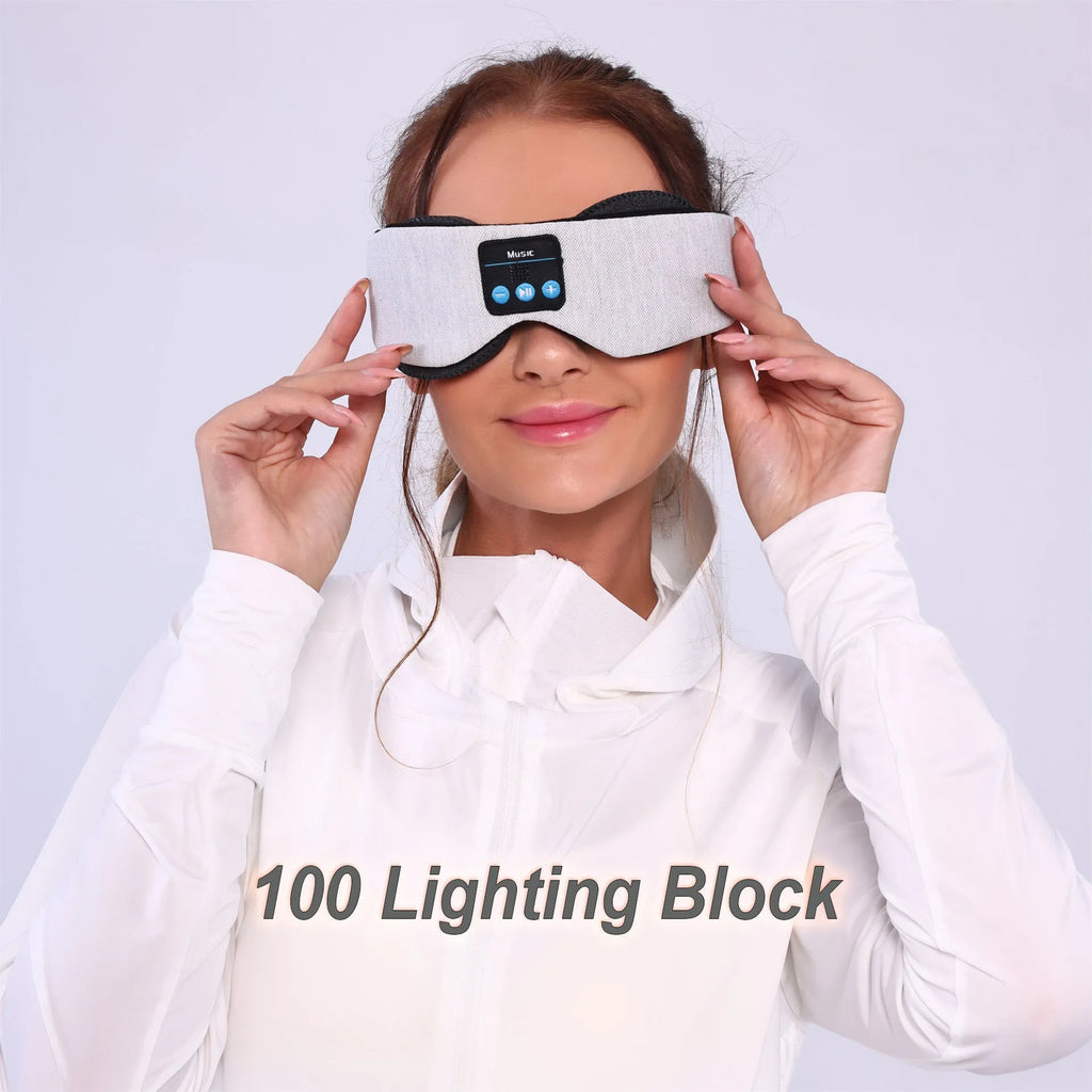 Grey outline Bluetooth sleeping eye mask with integrated speakers for pressure-free eyelash protection