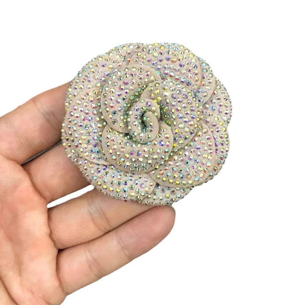 Shoe ornament brooch with genuine leather backing and crystal accents in eight colour combinations