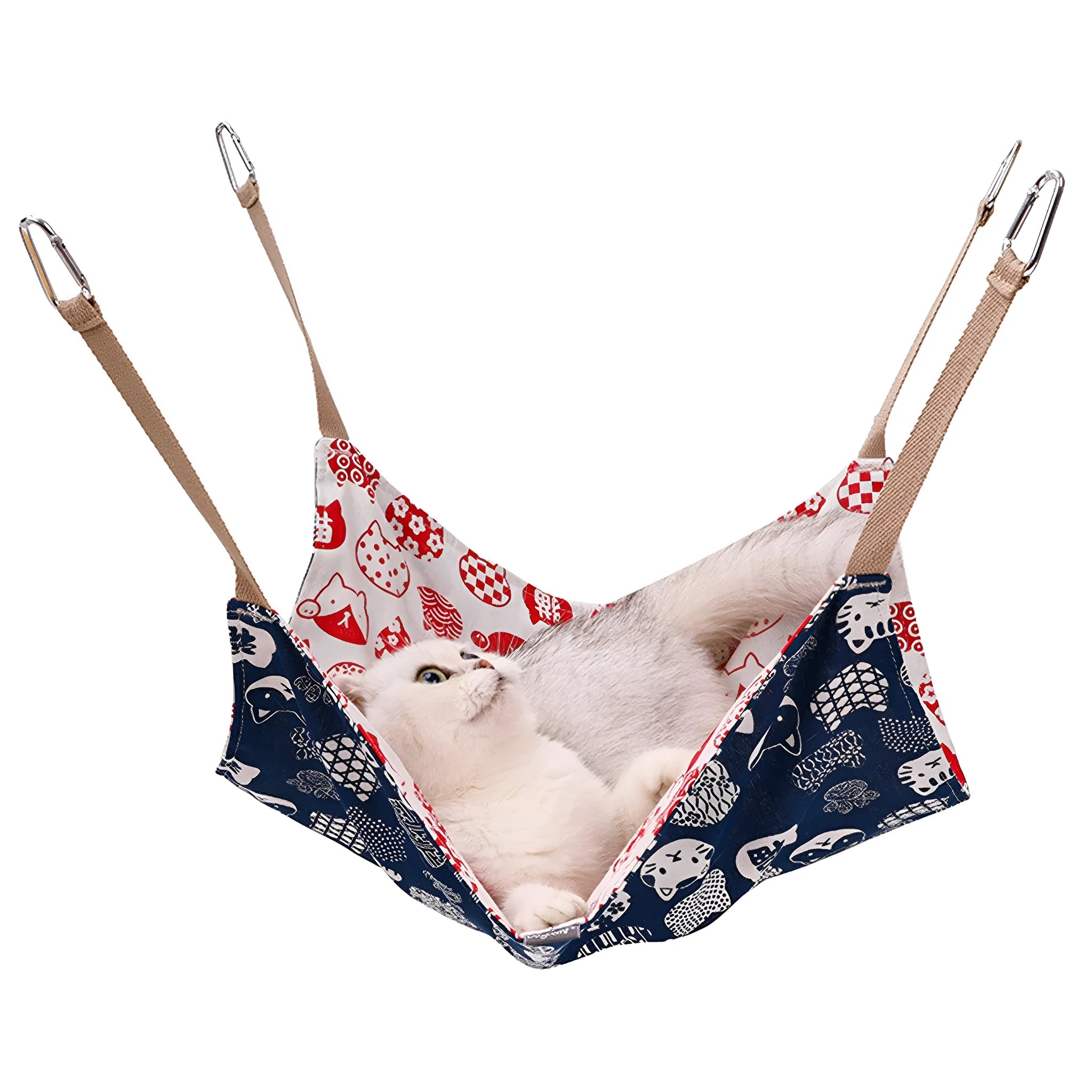 Cotton linen cat hammock bed measuring 47x47cm with hanging hook in multicolour design