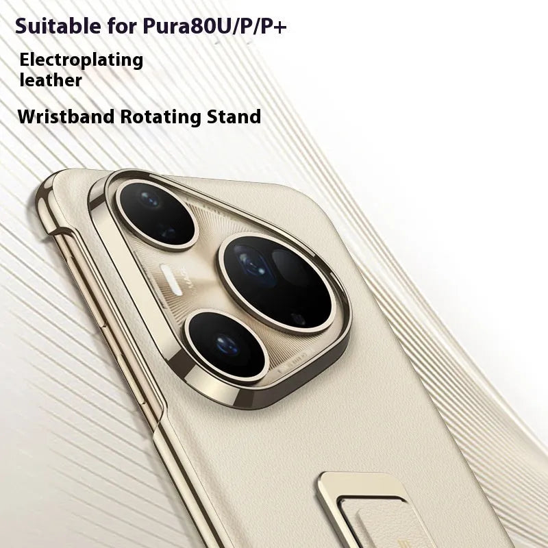 Huawei Pura80Ultra imitation leather phone case with rotating wrist strap bracket in multiple colours