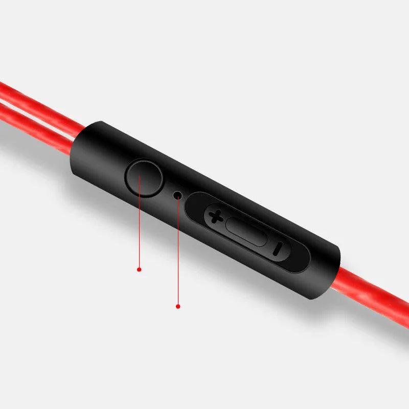 Red quad core dual dynamic metal subwoofer in-ear headphones with 3.5mm plug, microphone and 1.2m cable