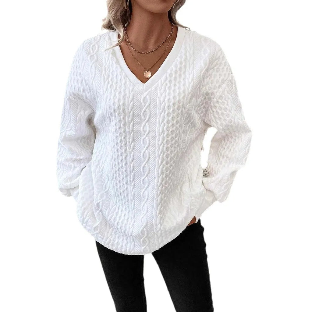 Milky white loose fit long sleeve T-shirt with 3D pattern, Japanese Korean casual style