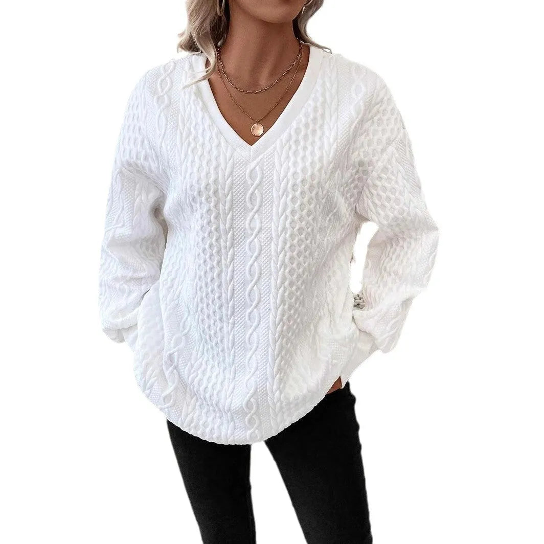 Milky white loose fit long sleeve T-shirt with 3D pattern, Japanese Korean casual style
