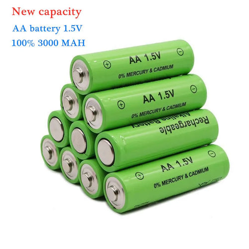 AA alkaline rechargeable battery with 3000mAh capacity and 1000 cycle rating.