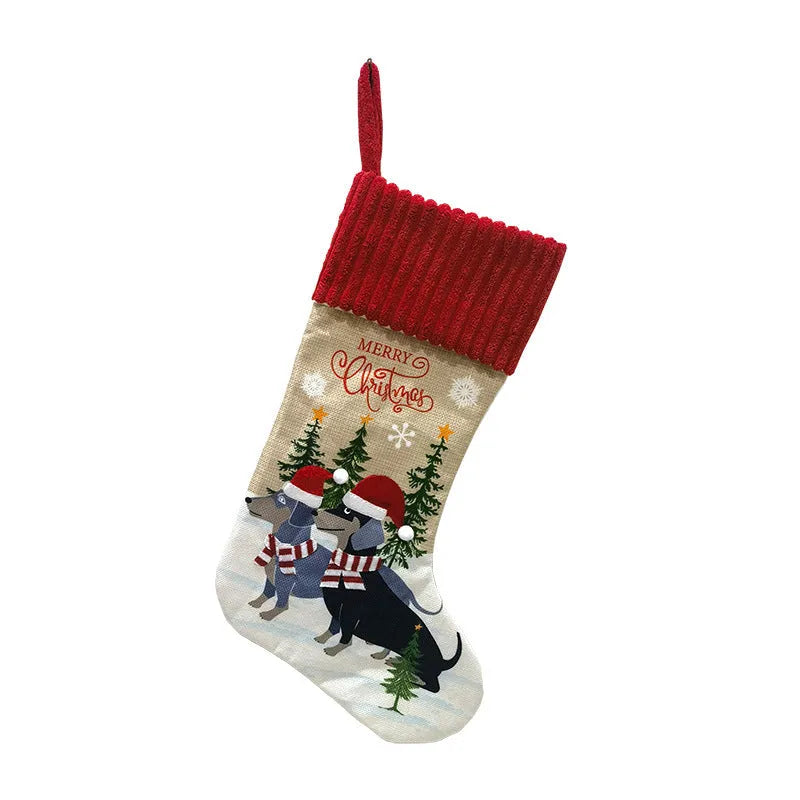 Cloth Christmas tree pendant with dog and cat sock designs, dimensions 46cm by 28cm
