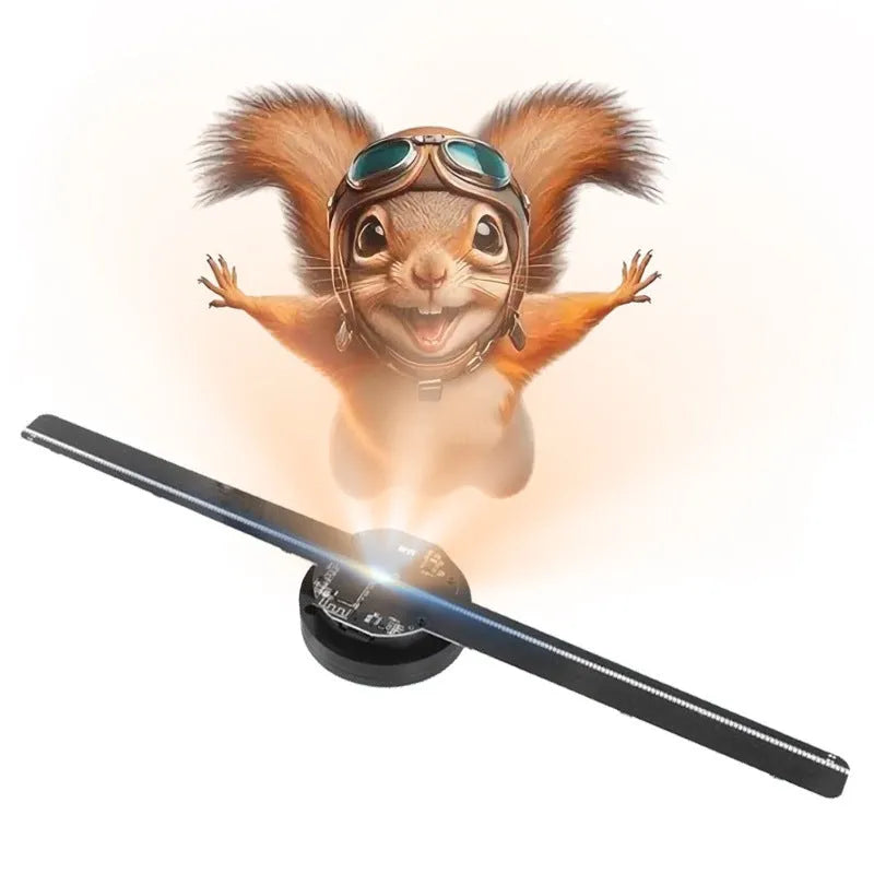 Holographic fan projector showing suspended aerial image with stereo rotating effect