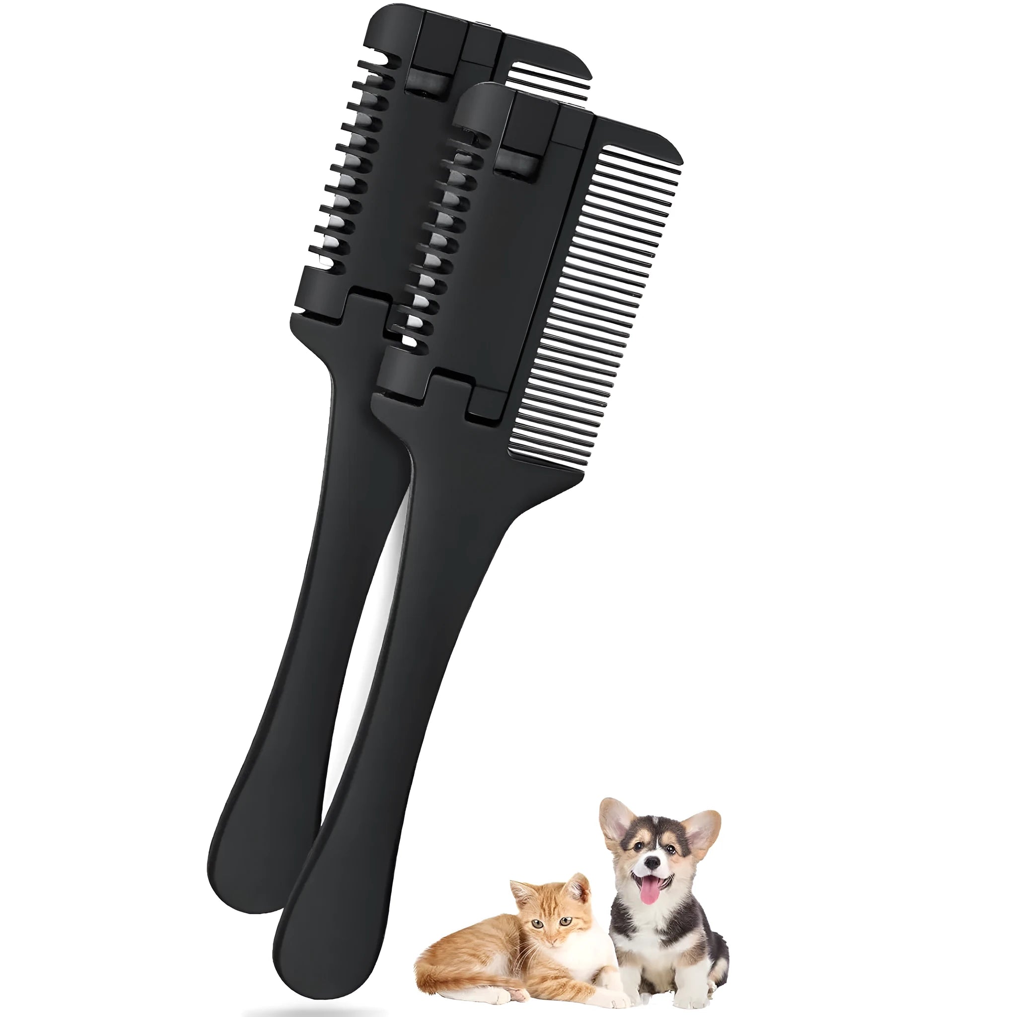 Pet razor comb grooming tool with comb teeth and integrated razor blade for dogs and cats