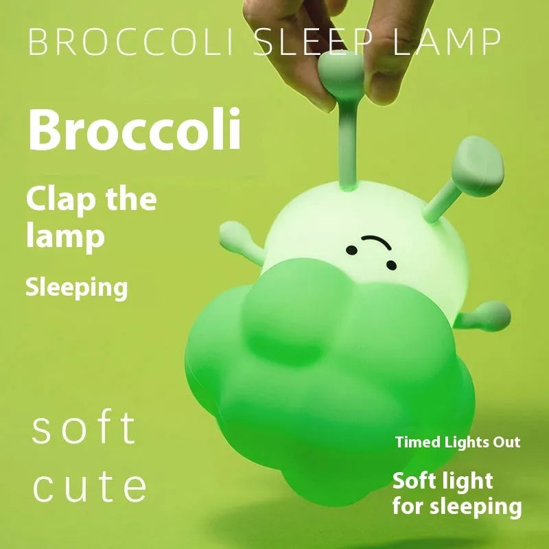 Broccoli-shaped silicone night lamp, 110x128x106mm, with 1200mAh rechargeable battery and 6500K LED