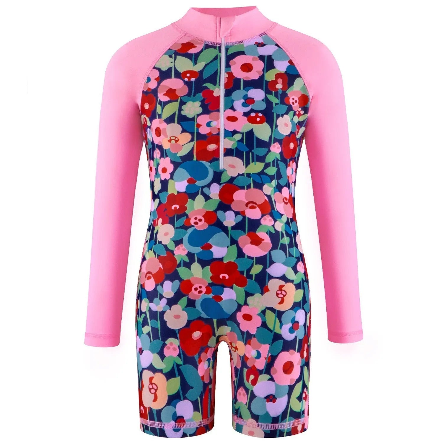 Girls one-piece polyester swimsuit in YY169 Blue available in sizes 100cm to 150cm for swimming and wading