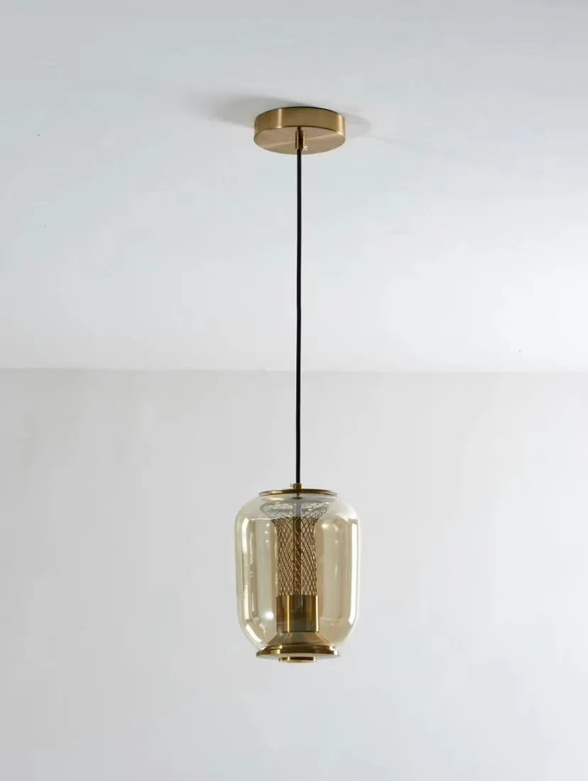 Minimalist Nordic style chandelier light fitting in clear, cognac, or smoky grey finish.