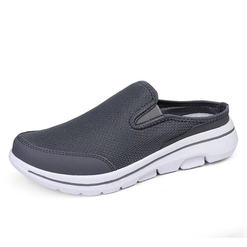 Breathable mesh toe holder slippers in solid colours on a flat MD sole.