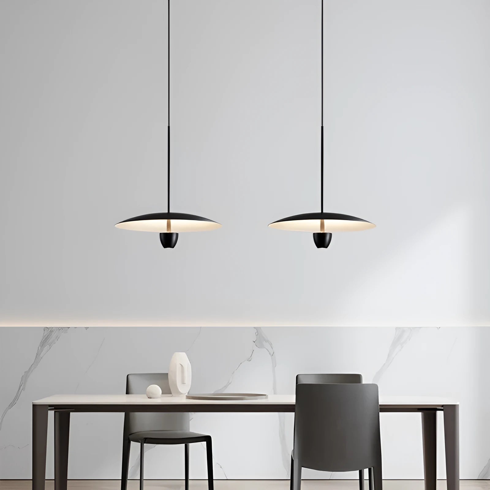 Black modern minimalist chandelier with 400mm diameter and warm white light