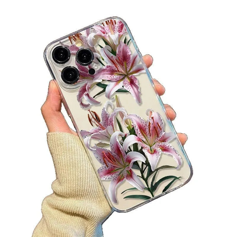 Versatile flower transparent TPU phone case for iPhone with TKKTC flowers lily embossed back cover