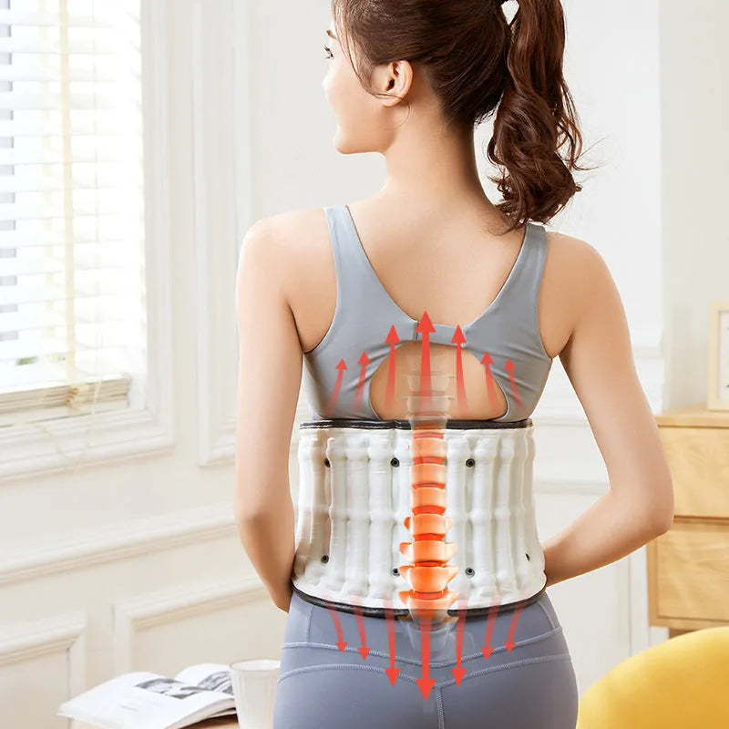 Automatic inflation lumbar disc stretch correction waist supporter belt on grey background