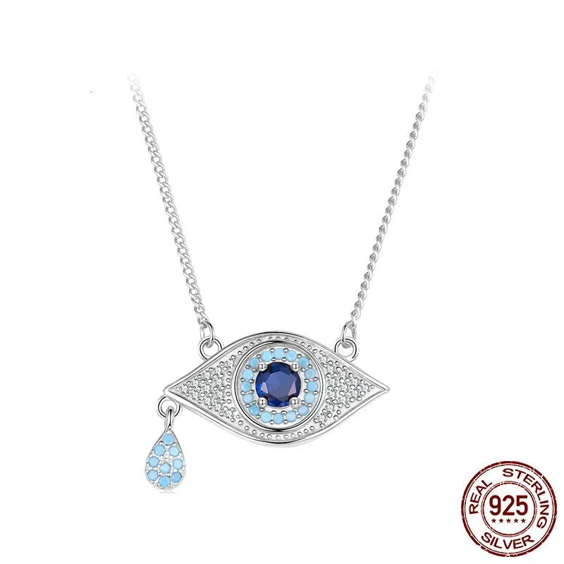 925 sterling silver devil's eye necklace in gold and silver electroplated finish with adjustable chain