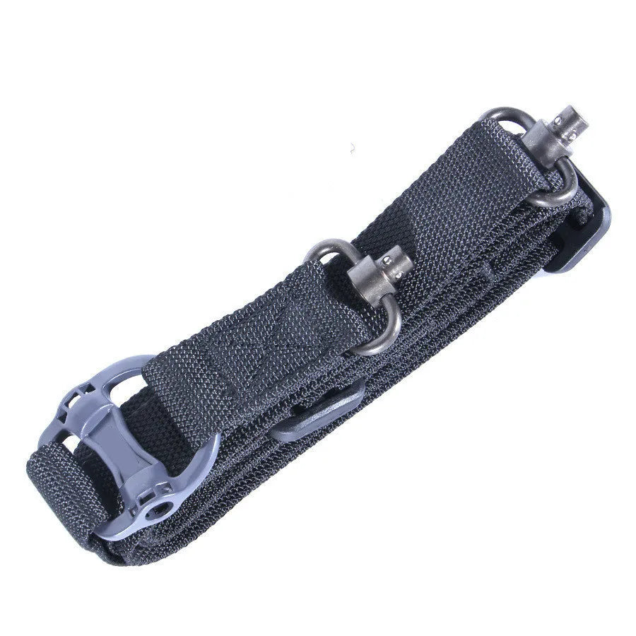 MS4 tactical nylon multifunctional task strap rope showing stretch capability in black, army green, or mud colour options