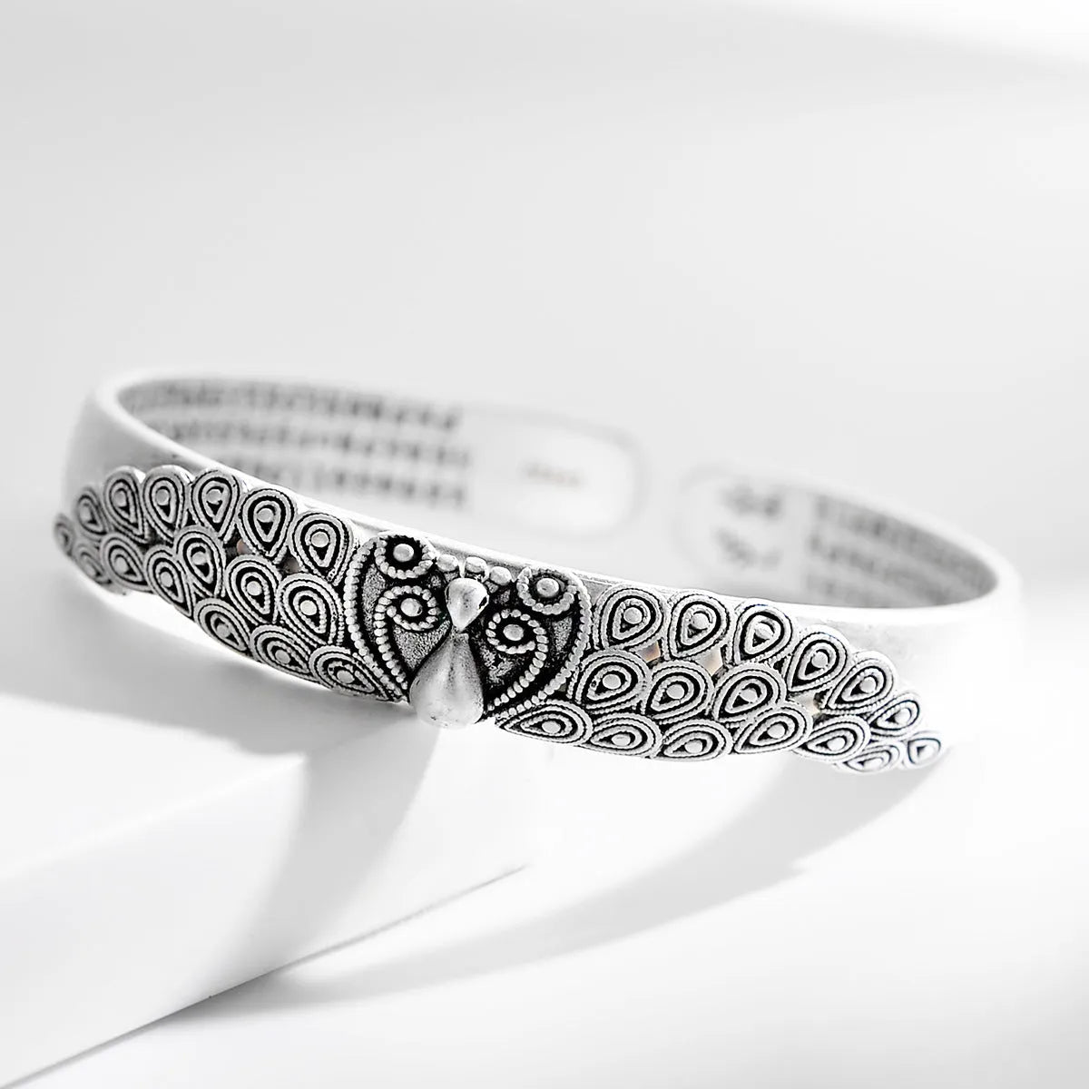 Antique copper plated silver bracelet with white copper base and peacock open screen design for women