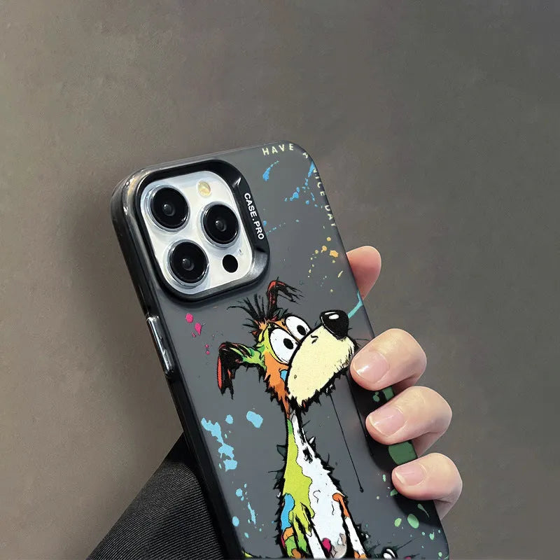 Acrylic cartoon dog phone case with silver grey soft edge hard back for iPhone 13 Pro Max