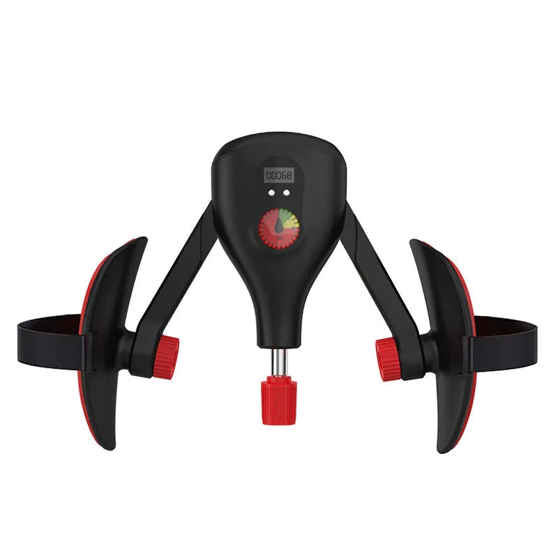 Black Kegel trainer for men's PC muscle exercise, made from PA and fibreglass, shown with optional straps.