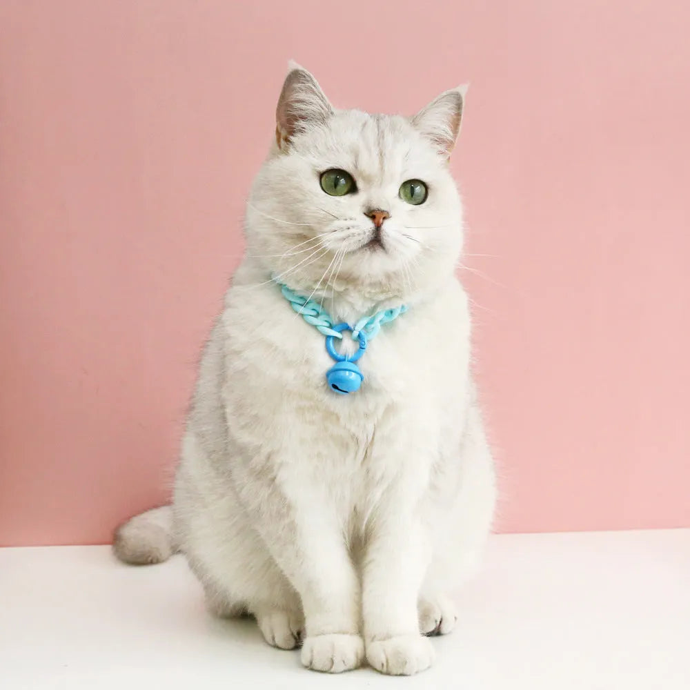 Macaron candy coloured plastic pet collar for cats, dogs, and rabbits in chain blue, pink, and mixed colours.