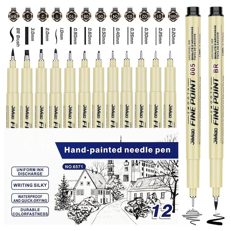 Black waterproof needle pen with plastic body for drawing and writing, showing 133mm length.