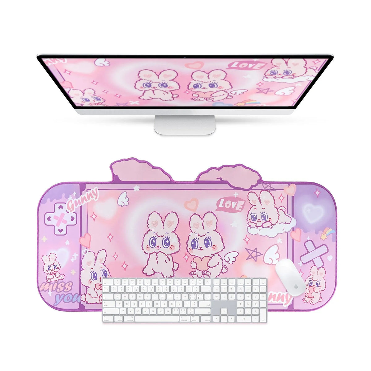 Fluffy rabbit oversized mouse pad, 73cm x 40cm, natural rubber, Japanese simple style, wrist support