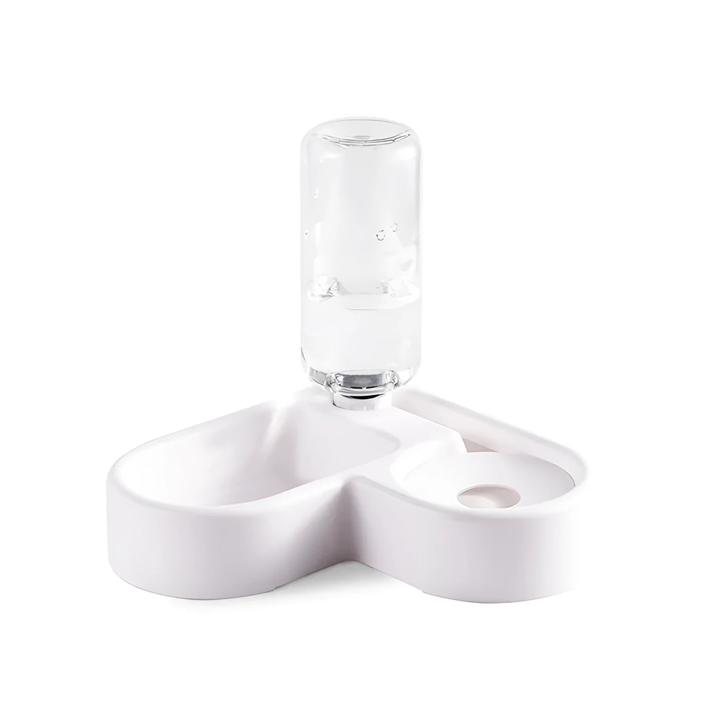 White food-grade silicone pet water fountain with pump and filter on a kitchen floor.