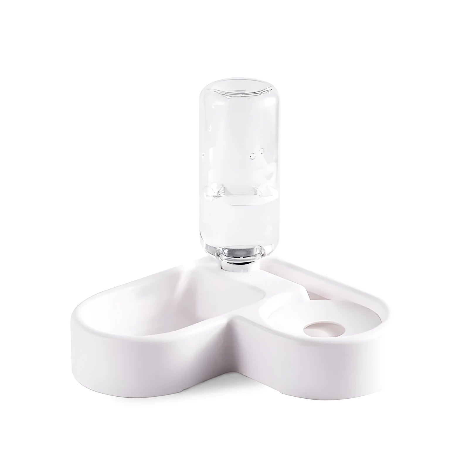White food-grade silicone pet water fountain with pump and filter on a kitchen floor.