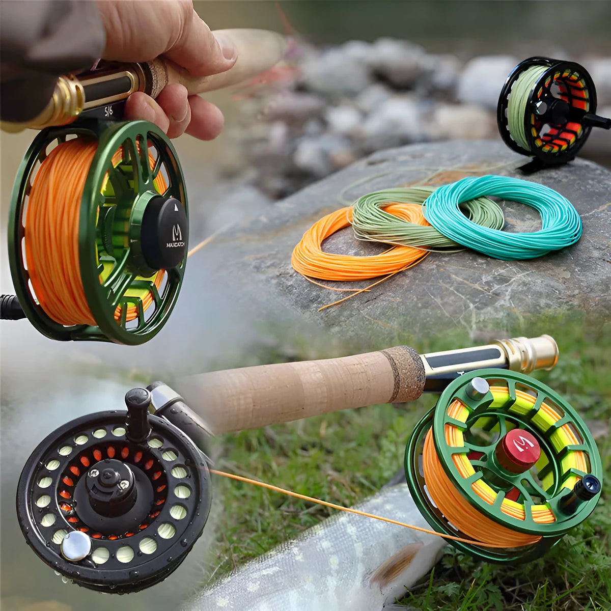 Floating nylon fly fishing line, 100ft spool, weight forward WF3F to WF8F, in Fluorescent Yellow, Orange and six other colours.