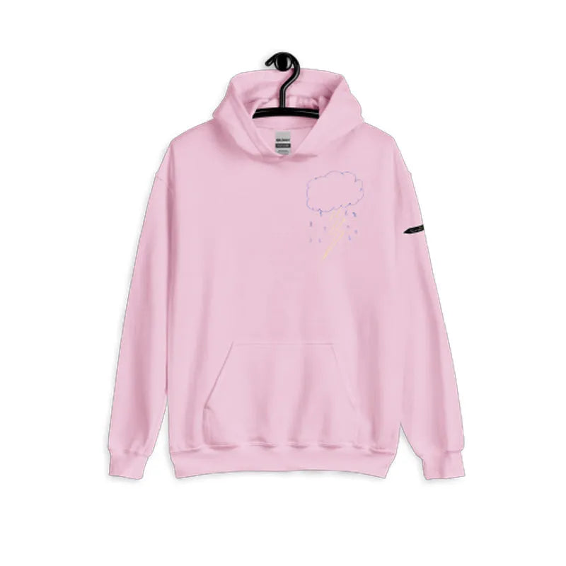 Cartoon printed hooded sweatshirt in black, slim fit polyester pullover for youth, front view
