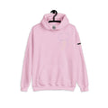 Cartoon printed hooded sweatshirt in black, slim fit polyester pullover for youth, front view