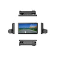 Black three-lens dashcam with 4-inch touchscreen display for front and rear car recording