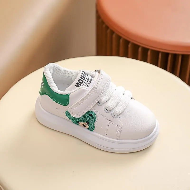 Baby Bear cartoon pattern kids sports shoes in black, green and khaki colours
