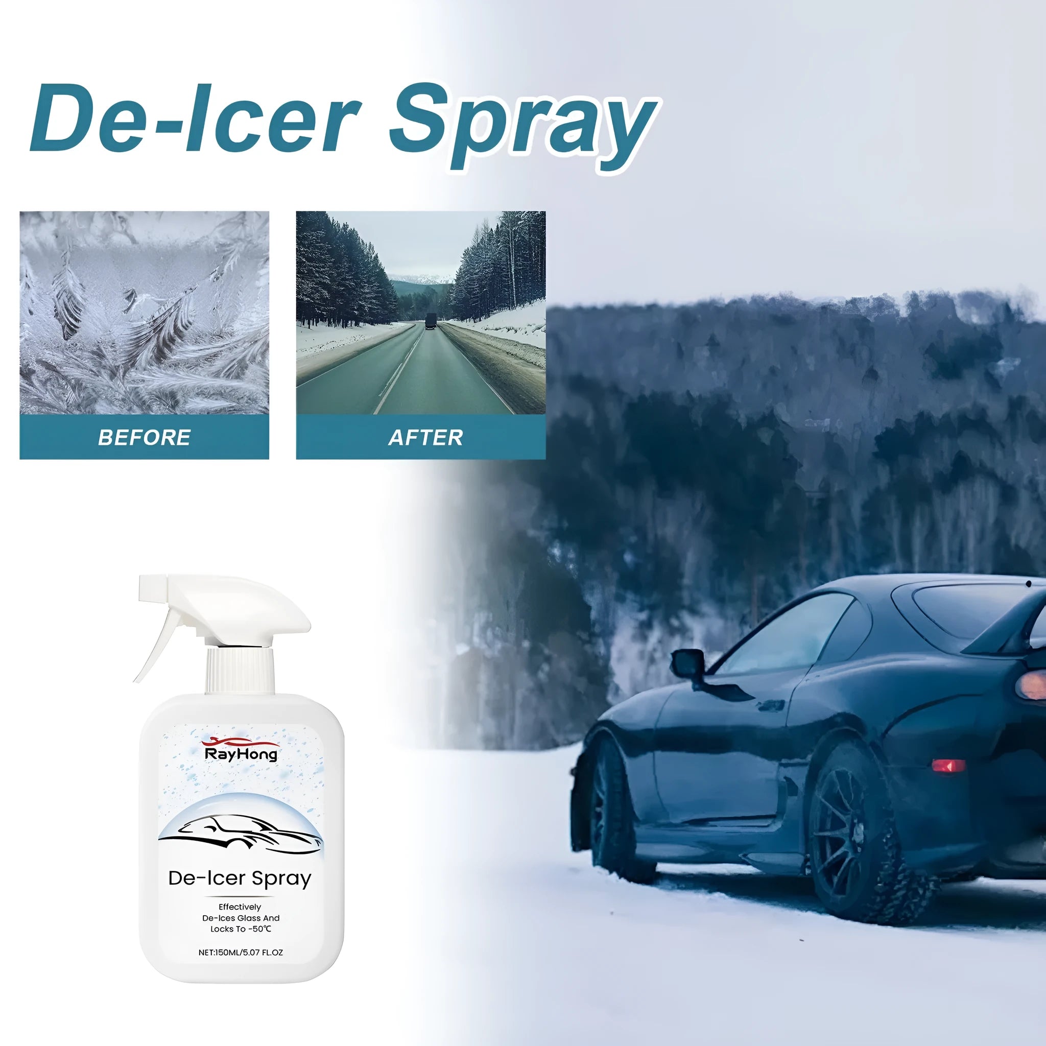 150ml car windshield defrost anti-icing spray bottle for winter snow removal and ice melting