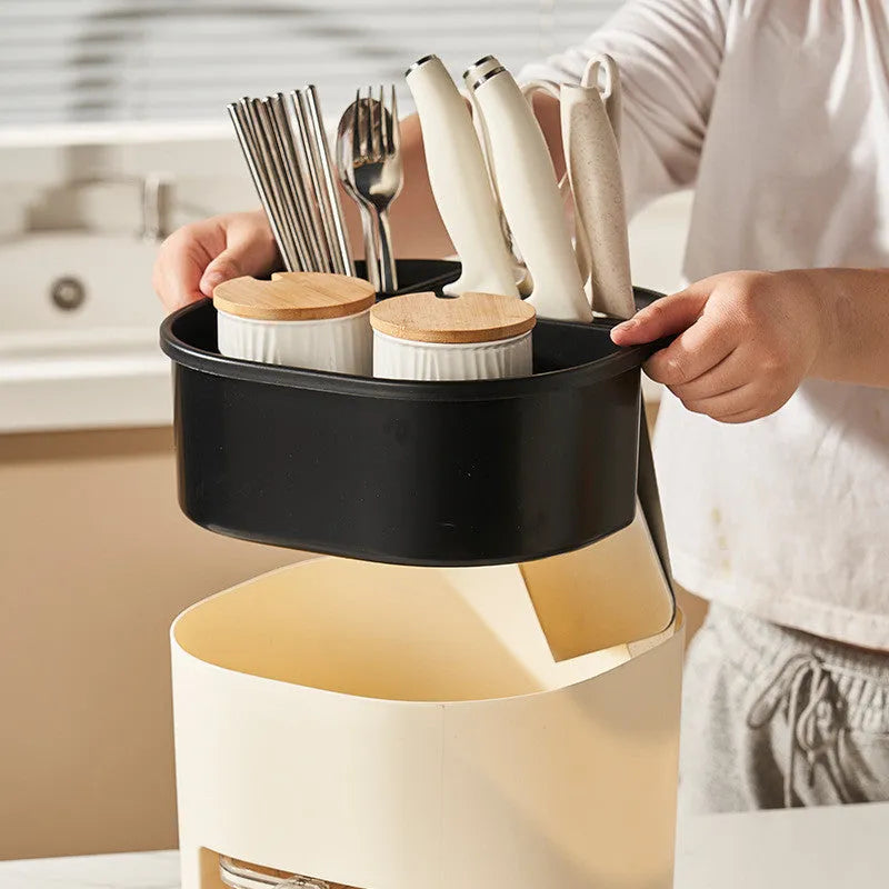 Rotating kitchen storage bucket with four-compartment spice box set in simple style