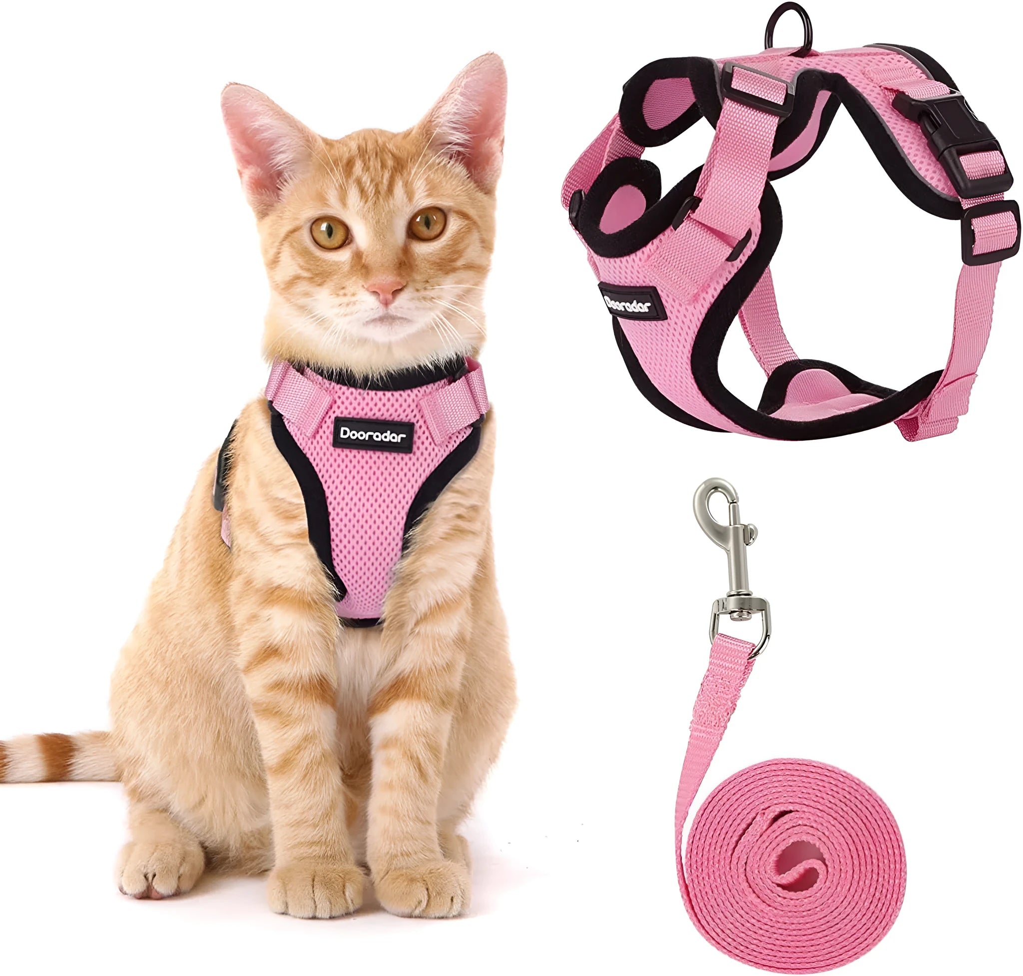 Adjustable anti-escape cat leash in sky blue made of polyester for small cats and kittens