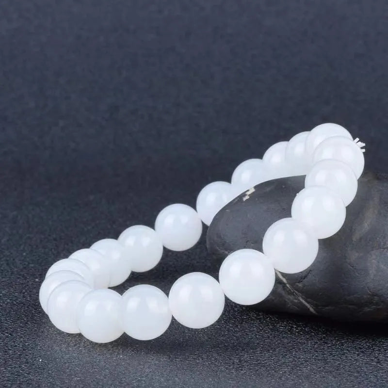Hotan white jade goat fat 10mm round bead bracelet unisex national style