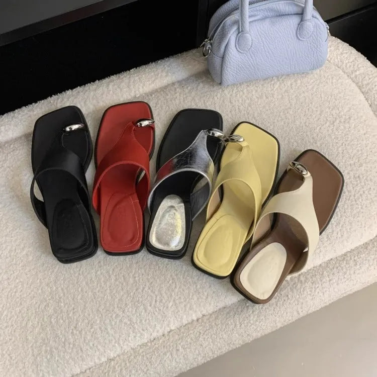 Wedge flip-flops for women, microfiber upper, rubber sole, square toe, available in multiple colours, summer beach slippers